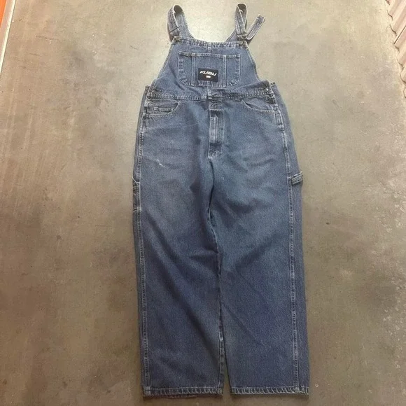 Vintage FUBU men's denim overalls embroidered loose hiphop USA made xxl